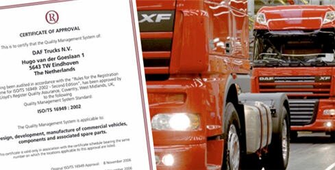 Сертификат качества грузовиков DAF